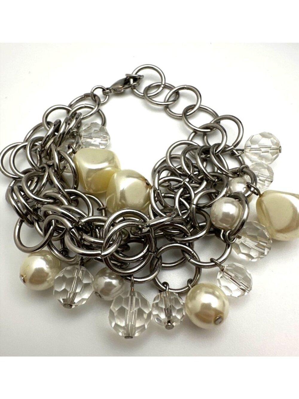 Cha Cha Chunky Bead Bracelet Faux Pearl Acrylic Chain Link